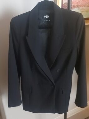 Zara Black Blazer with White Logo Label